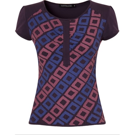 CAPITOLLIUM - BLUSA M/C FRENTE CUSTOMIZADA QUADRADOS - AZUL