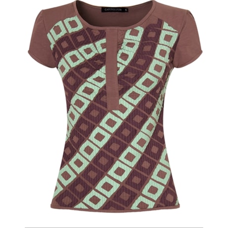 CAPITOLLIUM - BLUSA M/C FRENTE CUSTOMIZADA QUADRADOS - MARROM