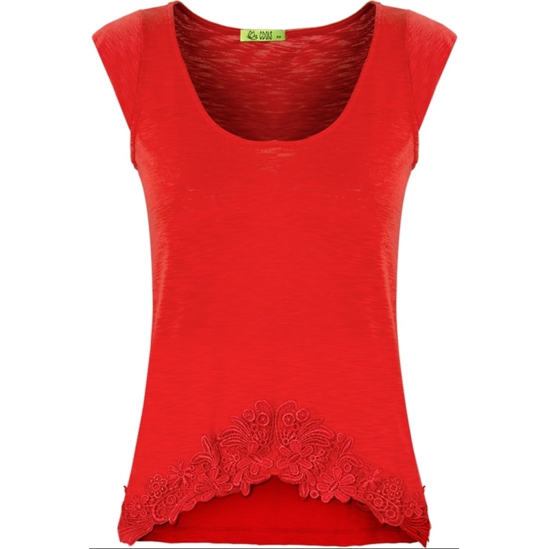CAPITOLLIUM - BLUSA MALHA CROPPED COM GUIPURE - VERMELHO