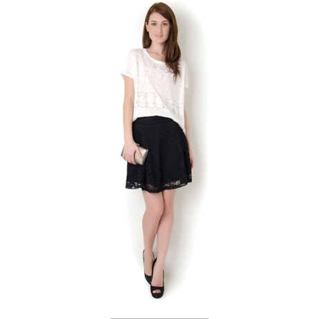 CAPITOLLIUM - BLUSA MALHA DEVORE C/ RENDA BARRA - OFF WHITE