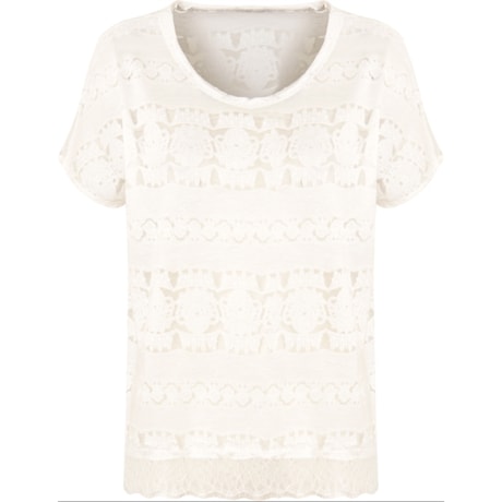 CAPITOLLIUM - BLUSA MALHA DEVORE C/ RENDA BARRA - OFF WHITE