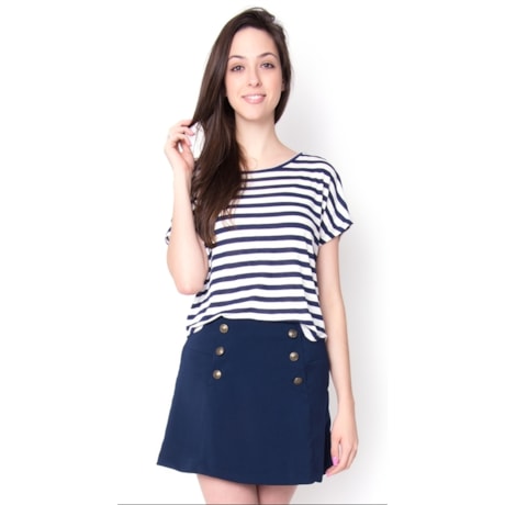 CAPITOLLIUM - BLUSA MALHA LISTRADA BARRA ARREDONDADA - MARINHO