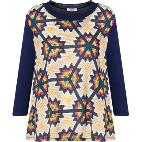 CAPITOLLIUM - BLUSA MALHA M3/4 FRENTE ESTAMPADA - MARINHO