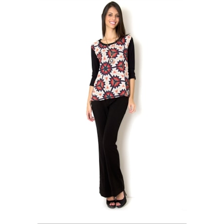 CAPITOLLIUM - BLUSA MALHA M3/4 FRENTE ESTAMPADA - PRETO
