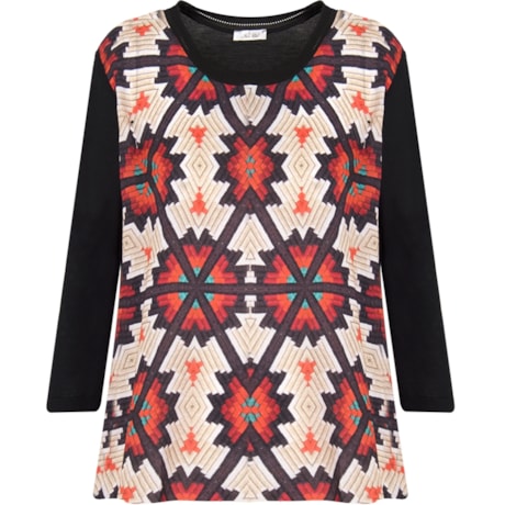 CAPITOLLIUM - BLUSA MALHA M3/4 FRENTE ESTAMPADA - PRETO