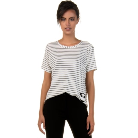 CAPITOLLIUM - BLUSA MANGA CURTA LISTRADA PATCH PANDA - BRANCO