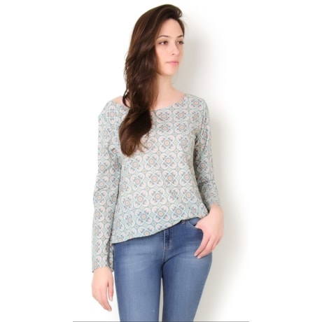 CAPITOLLIUM - BLUSA MANGA FLARE CREPE EST. CASHMIRE - VERDE