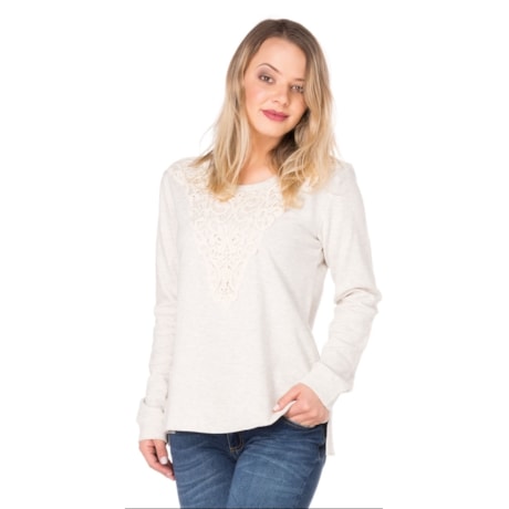 CAPITOLLIUM - BLUSA MOLETOM APLICAÇÃO RENDA - MESCLA