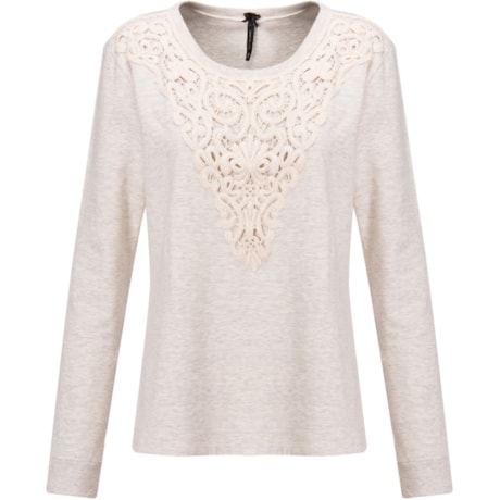 CAPITOLLIUM - BLUSA MOLETOM APLICAÇÃO RENDA - MESCLA
