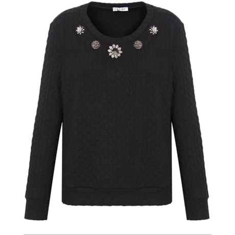 CAPITOLLIUM - BLUSA MOLETOM JAQUARD BORDADO GOLA - PRETO