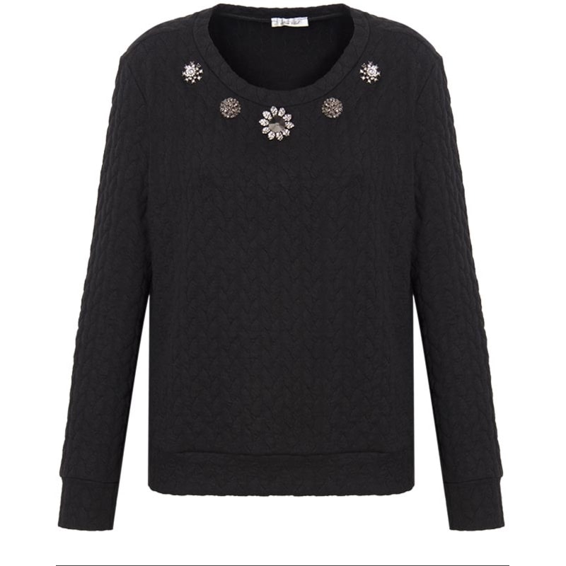CAPITOLLIUM - BLUSA MOLETOM JAQUARD BORDADO GOLA - PRETO