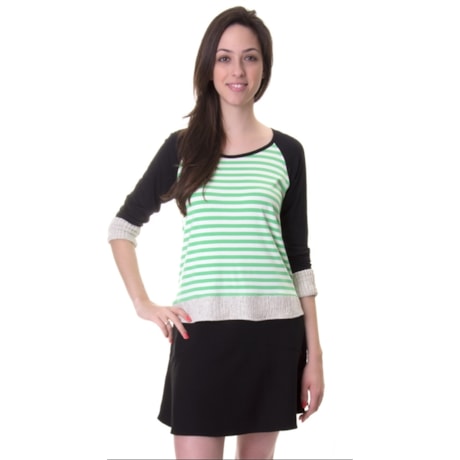 CAPITOLLIUM - BLUSA RAGLAN LISTRADA COM NERVURAS - P&B