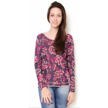 CAPITOLLIUM - BLUSA RAGLAN M/L FRENTE E MANGAS JACQUARD CASHMIRE - TURQUESA