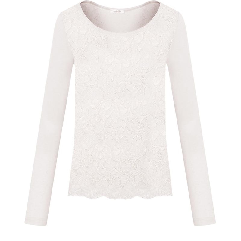 CAPITOLLIUM - BLUSA RENDA C/ MALHA M/L - OFF WHITE