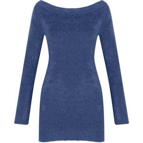 CAPITOLLIUM - BLUSA SOFT BÁSICA DECOTE CANOA - AZUL
