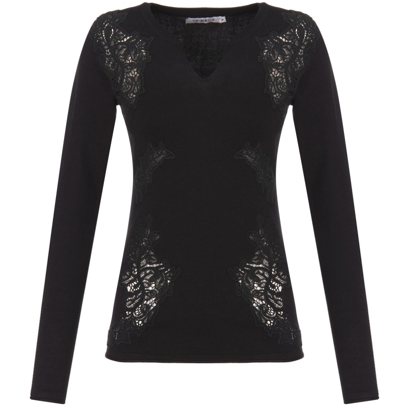 CAPITOLLIUM - BLUSA TRICÔ APLICAÇÃO RENDA - PRETO