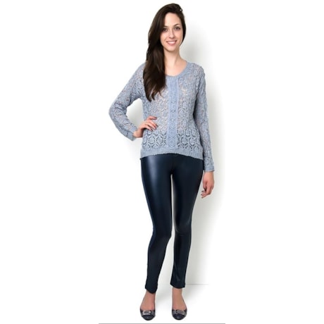 CAPITOLLIUM - BLUSA TRICOT C/ GUIPURE M/L - AZUL