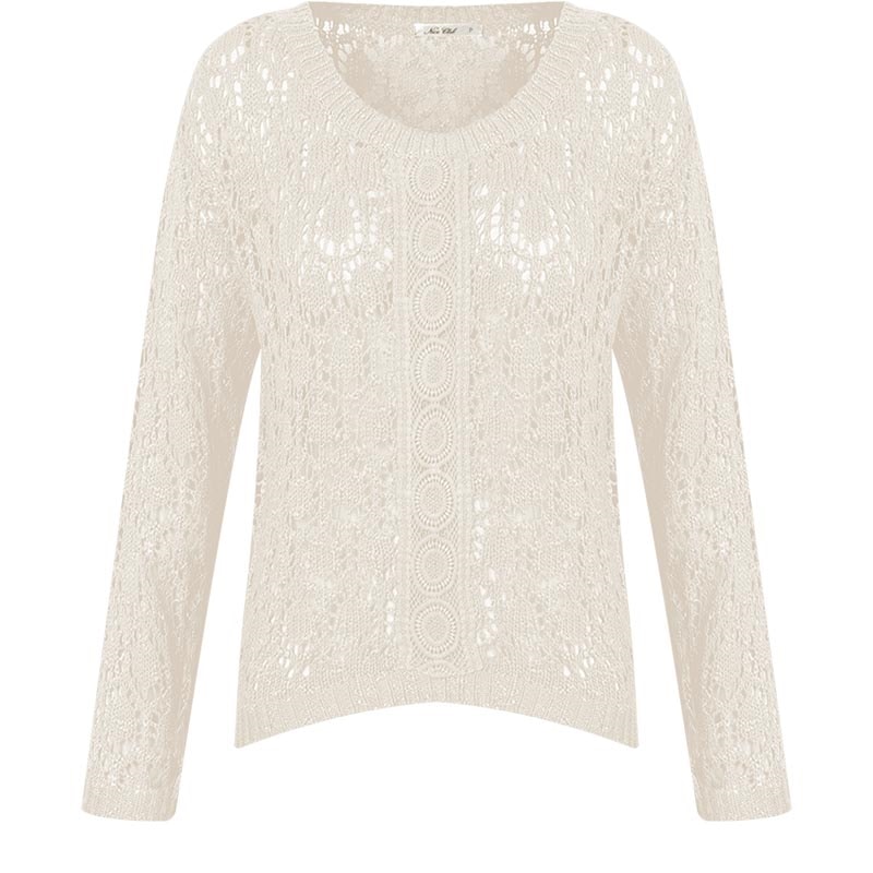 CAPITOLLIUM - BLUSA TRICOT C/ GUIPURE M/L - CRU