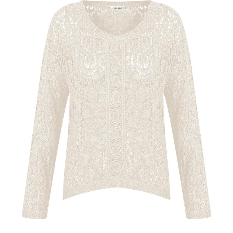 CAPITOLLIUM - BLUSA TRICOT C/ GUIPURE M/L - CRU