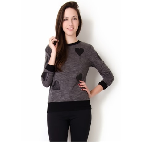 CAPITOLLIUM - BLUSA TRICOT M/L C/ APLICACAO CORACAO COURO - CINZA