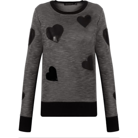 CAPITOLLIUM - BLUSA TRICOT M/L C/ APLICACAO CORACAO COURO - CINZA