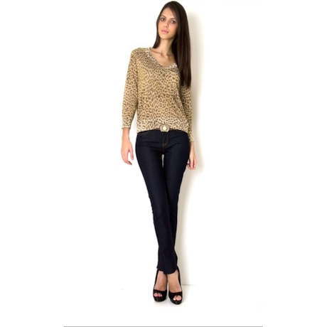 CAPITOLLIUM - BLUSA TRICOT M7/8 EST. ONÇA GLITTER ILHOS - DOURADO CAPITOLLIUM - BLUSA TRICOT M7/8 EST. ONÇA GLITTER ILHOS - DOURADO