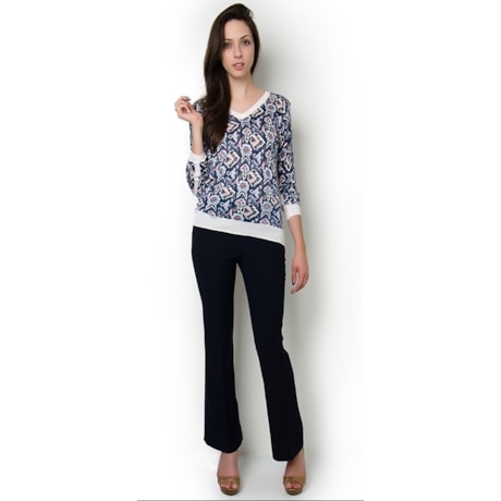 CAPITOLLIUM - BLUSA TRICOT SILK ÉTNICO - AZUL