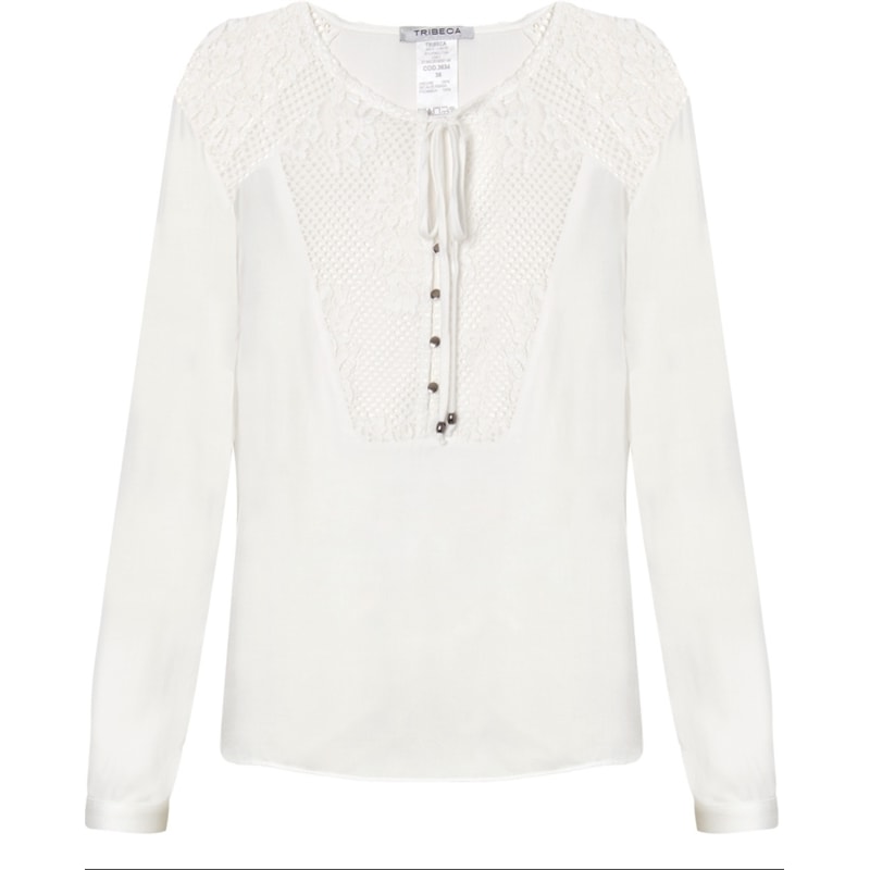 CAPITOLLIUM - BLUSA VISCO DET. RENDA VAZADA DEC. OMBO 4 BOT - OFF WHITE