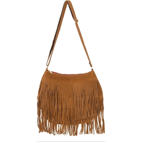 CAPITOLLIUM - BOLSA CHAMOIS DE COURO 2 CAMADAS DE FRANJAS - BEGE