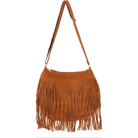 CAPITOLLIUM - BOLSA CHAMOIS DE COURO 2 CAMADAS DE FRANJAS - CARAMELO
