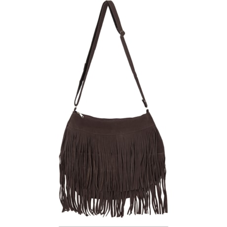 CAPITOLLIUM - BOLSA CHAMOIS DE COURO 2 CAMADAS DE FRANJAS - CHOCOLATE