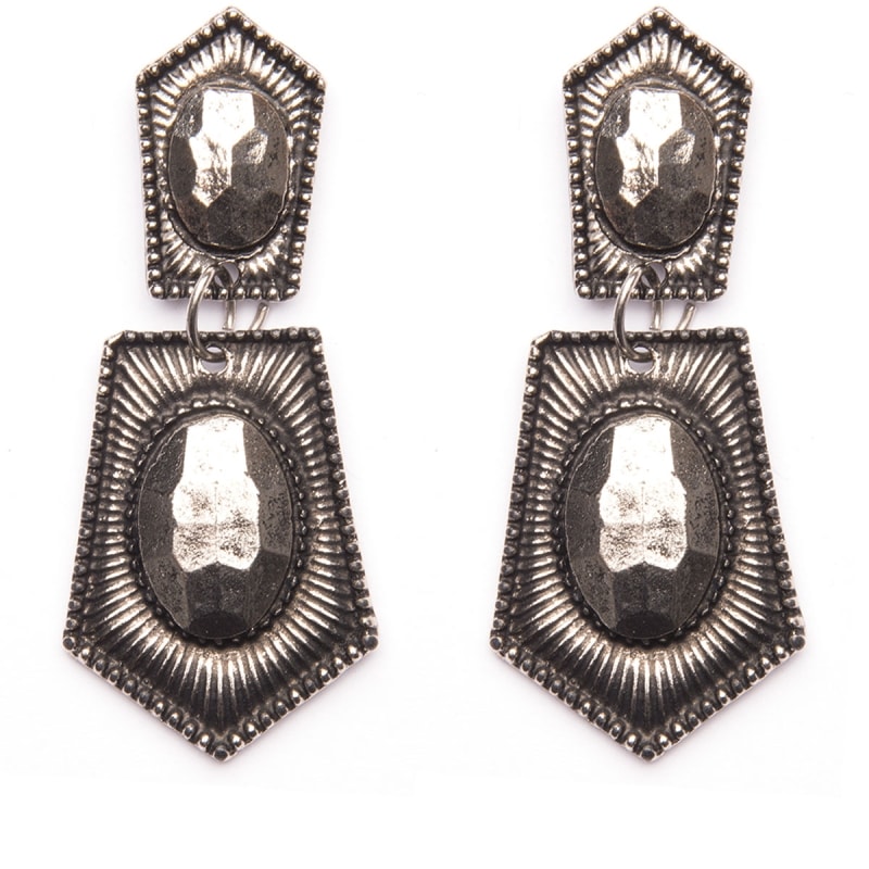 CAPITOLLIUM - BRINCO 2/PLACAS C/PEDRA FACETADA EM METAL - PRATA VELHA