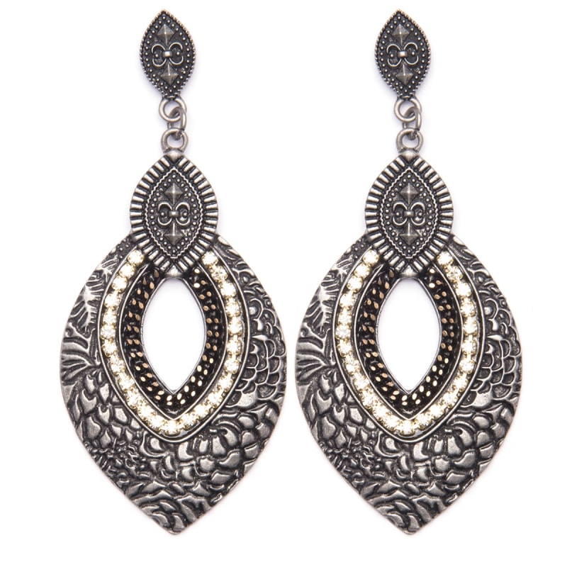 CAPITOLLIUM - BRINCO FOLHA VAZADA METAL COM STRASS - CHUMBO