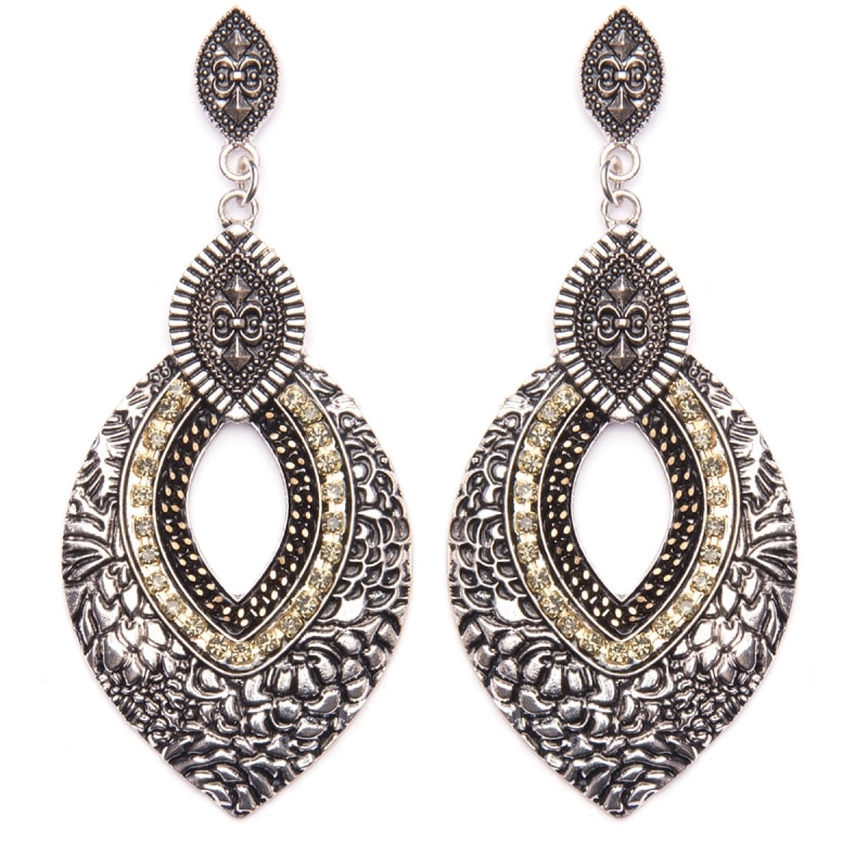 CAPITOLLIUM - BRINCO FOLHA VAZADA METAL COM STRASS - PRATA