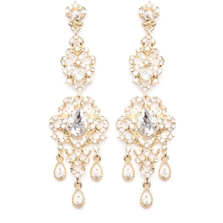 CAPITOLLIUM - BRINCO LONGO VAZADO STRASS C/CRISTAL GOTA - DOURADO