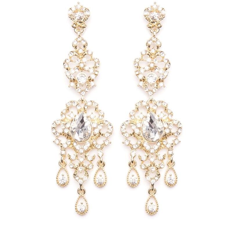 CAPITOLLIUM - BRINCO LONGO VAZADO STRASS C/CRISTAL GOTA - DOURADO