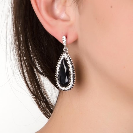 CAPITOLLIUM - BRINCO STRASS GOTA COMPRIDA - PRETO