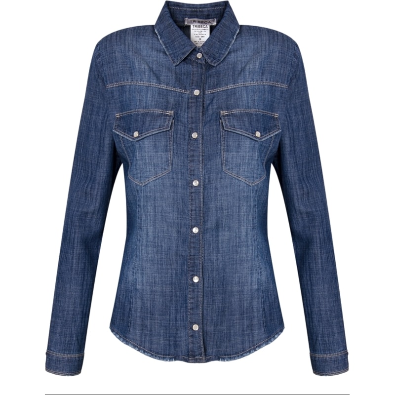 CAPITOLLIUM - CAMISA JEANS 2 BOLSOS MANGA LONGA - AZUL