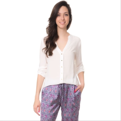 CAPITOLLIUM - CAMISA MAQUINETADA GOLA PADRE MANGA MARTINGALE - OFF WHITE