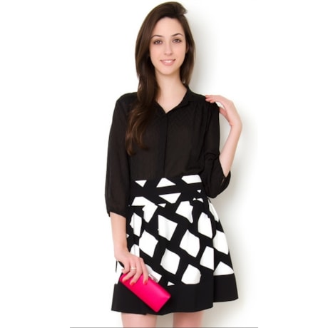 CAPITOLLIUM - CAMISA SHIFFON ZIG ZAG M3/4 - PRETO