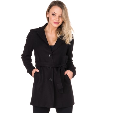 CAPITOLLIUM - CASACO LÃ 3/4 COM FAIXA CINTURA - PRETO