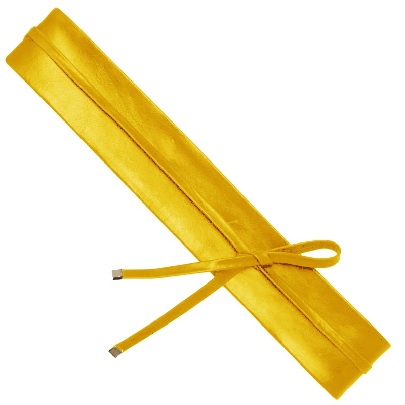 CAPITOLLIUM - CINTO COURO FAIXA OBI COM AMARRAÇÕES FINAS - AMARELO