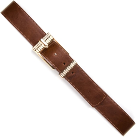 CAPITOLLIUM - CINTO COURO FIVELA RETANGULAR COM STRASS E PASSANTE DOURADO - MARROM