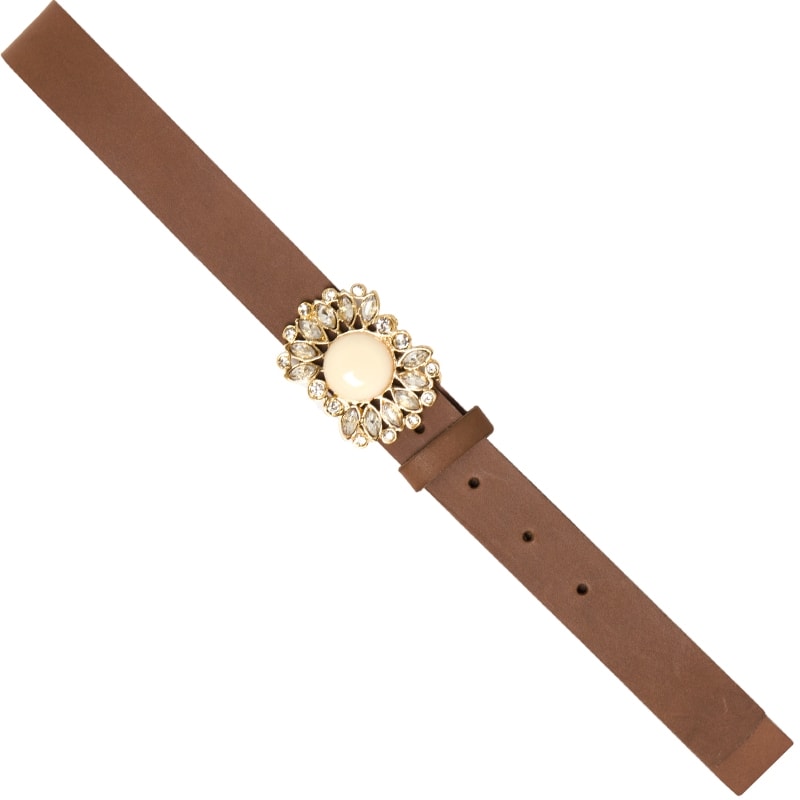 CAPITOLLIUM - CINTO EM COURO FIVELA EM METAL DOURADO COM PEDRA REDONDA E CRISTAIS - NATURAL