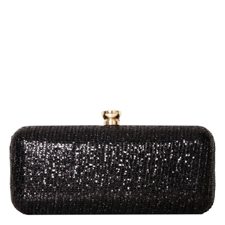 CAPITOLLIUM - CLUTCH MALHA LUREX ARREDONDADO FECHO STRASS - PRETO