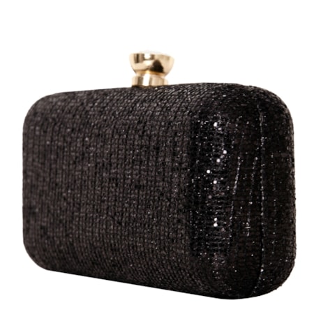 CAPITOLLIUM - CLUTCH MALHA LUREX ARREDONDADO FECHO STRASS - PRETO