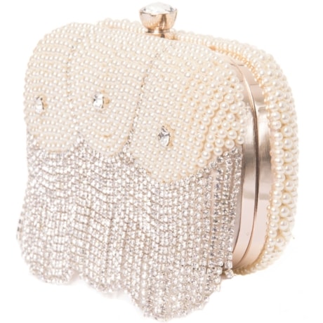CAPITOLLIUM - CLUTCH PÉROLAS COM FRANJA STRASS FECHO CRISTAL - PÉROLA