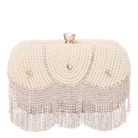 CAPITOLLIUM - CLUTCH PÉROLAS COM FRANJA STRASS FECHO CRISTAL - PÉROLA