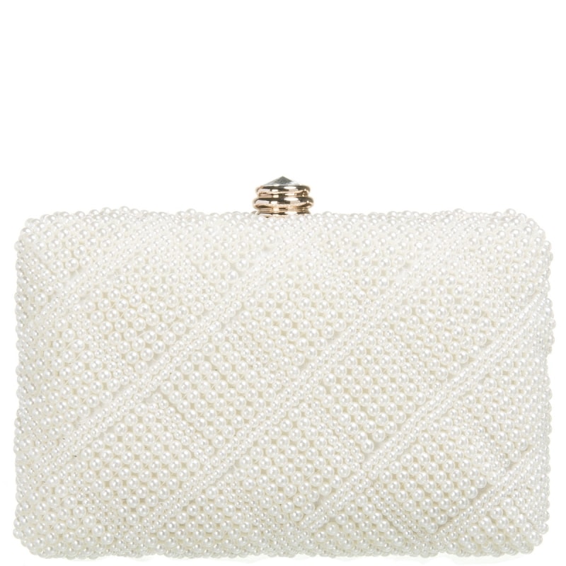 CAPITOLLIUM - CLUTCH QUADRADO PÉROLAS FECHO STRASS - OFF WHITE