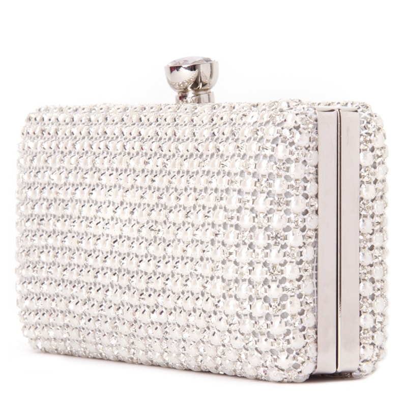 CAPITOLLIUM - CLUTCH RETANGULAR CRISTAIS/PEROLAS - PRATA